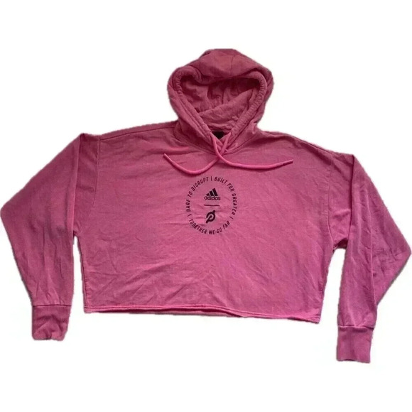 ADIDAS X PELOTON Women's Pink Crop Hoodie Sweatshirt Medium - Picture 1 of 5